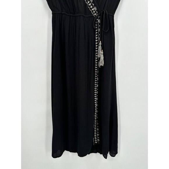 Knox Rose Midi Dress Women Medium Black Sleeveless Surplice Elastic Waist Tassel - Picture 3 of 11